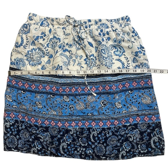 Loft Petites Blue White Border Floral & Paisley Drawstring Lined Skirt - Sz MP - Picture 13 of 13